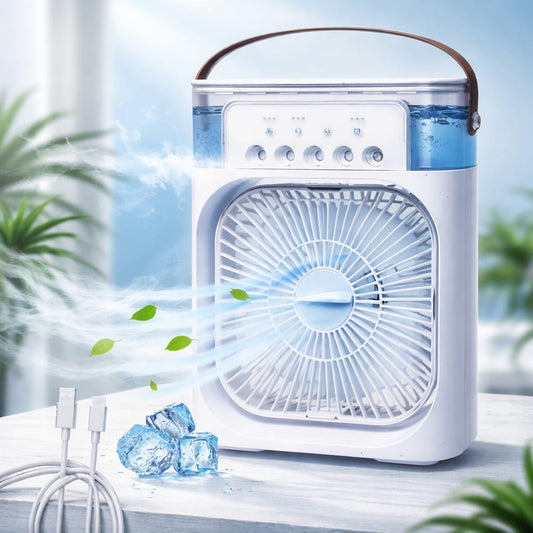 ❄️ Portable 3-in-1 Mini Air Cooler Fan 💨 (USB Rechargeable | Cooling + Humidifier 💧)