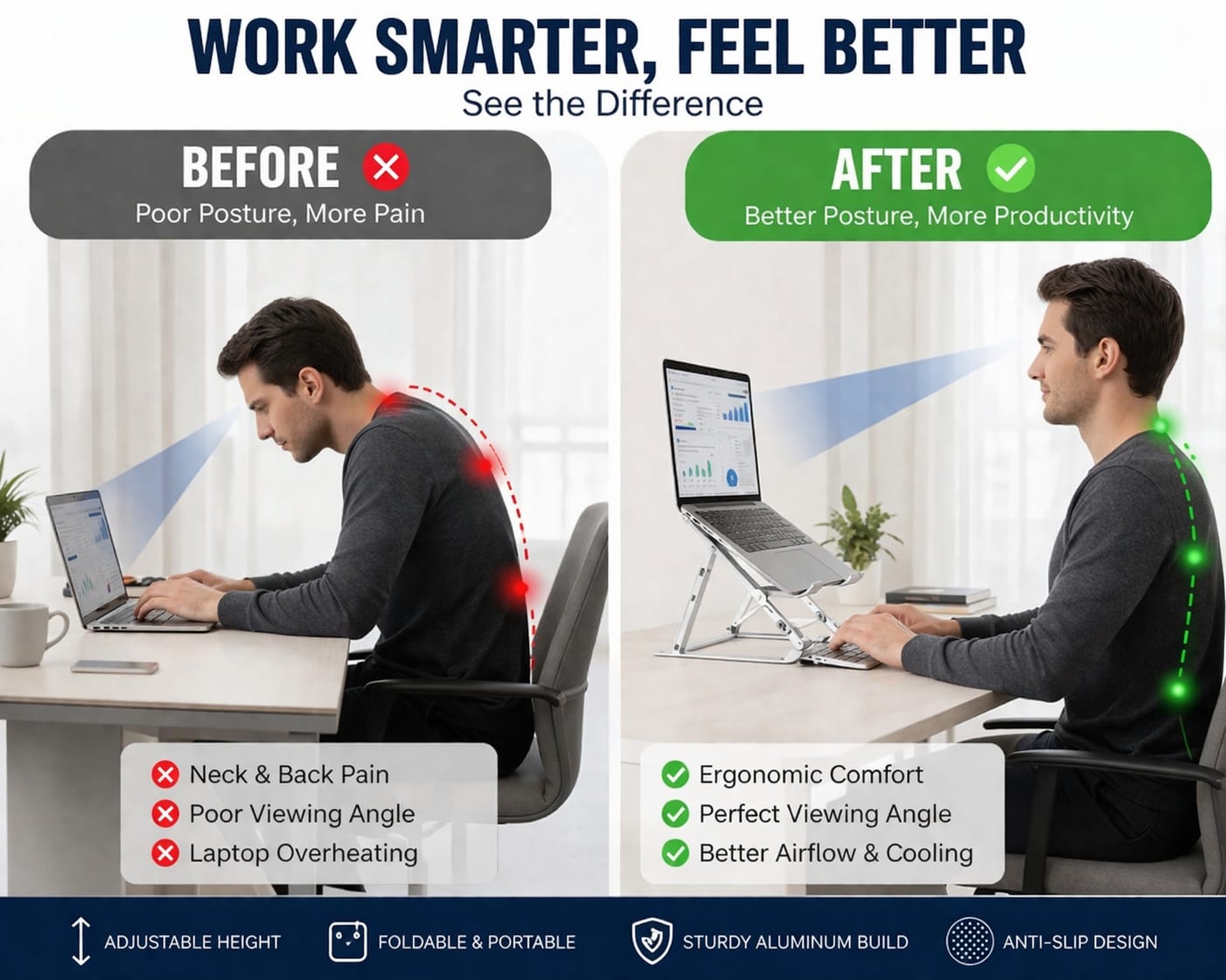 💻✨ FlexLift Pro Laptop Stand – Adjustable & Foldable Aluminum Stand