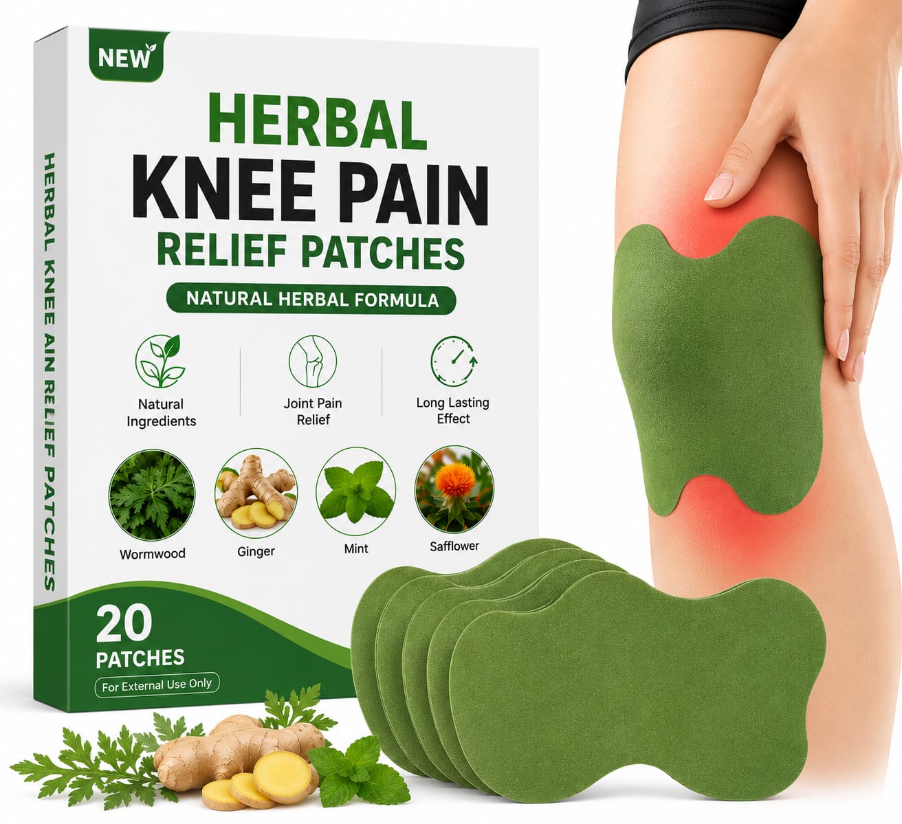 🌿 Herbal Knee Pain Relief Patch 🦵 | Fast Soothing Comfort ✨Pack of 20